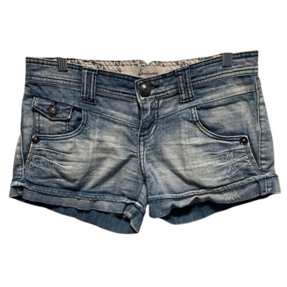 Stradivarius Distressed Denim Shorts Medium Wash‎ Cuffed Embroidered Size 6